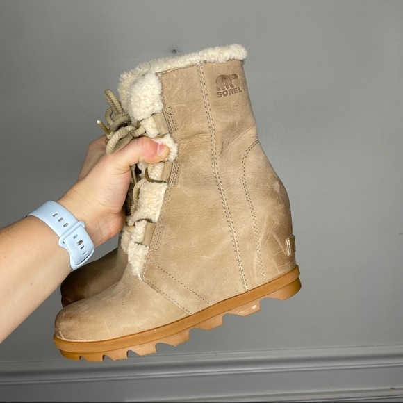 Sorel Joan of Arctic Wedge II Shearling Trim Sand Leather Boot - Picture 10 of 10